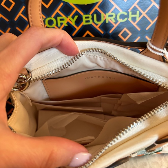 Tory Burch Ella Printed Nylon Mini Tote Bag Crossbody French Cream Floral - Picture 8 of 10